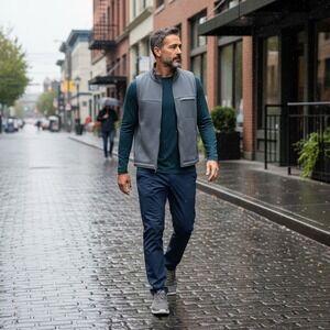 Tasc Performance Mens Full Zip Fleece Vest Gray Blue Bamboo Cotton Large FA21